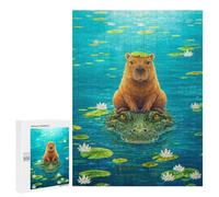 Puzzle Capybara on Alligator in Lily Pond, 500 PCS, Activité Créative À La Maison, comme Cadeau du Nouvel an pour Adultes Passionnés, À Offrir