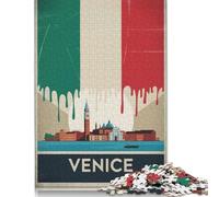 Puzzle carré 1000 pièces avec Affiche Vintage de Venise pour Adultes et Enfants (75 x 50 cm)
