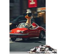 Puzzle carré 1000 pièces Canard conduisant Une Voiture décapotable Rouge pour Adultes, Puzzle en Bois éducatif pour Enfants (75 x 50 cm)