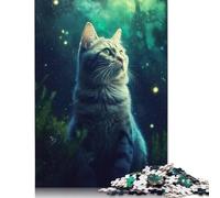Puzzle carré 1000 pièces Chat Mystique Nuit Lumineuse pour Adultes Puzzles en Bois Puzzle Éducatif Jeu Familial 1000 pièces (75 x 50 cm)