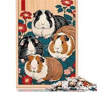 Puzzle carré 1000 pièces « Cochons d'Inde à la Japonaise » pour Adultes et Puzzles en Bois pour activités familiales (75 x 50 cm)