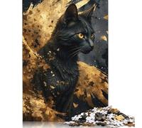 Puzzle carré 1000 pièces en Bois pour Adultes, Motif Chat et Ange Noir et doré, 75 x 50 cm