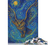 Puzzle carré 1000 pièces en Bois pour Adultes, Motif Hibou dans Un Ciel étoilé, 1000 pièces (75 x 50 cm)