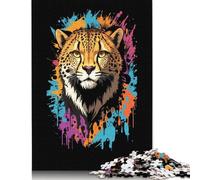 Puzzle carré 1000 pièces en Bois représentant Une tête de guépard (75 x 50 cm) pour Adultes. Jouet éducatif et éducatif.