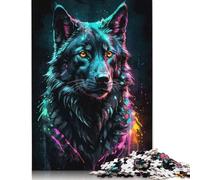 Puzzle carré 1000 pièces Loup Néon Aquarelle Portrait pour Adultes Puzzles en Bois Puzzle Éducatif Jeu Familial 1000pcs (75x50cm)