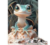 Puzzle carré 1000 pièces représentant Un Gecko de Dessin animé Mignon pour Adultes, Jeu éducatif en Bois pour Enfants (75 x 50 cm)
