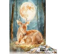 Puzzle carré 1000 pièces Soft Silence - Cerf et Faon Mignons, Illustration bohème des Bois, pour Adultes, Puzzles en Bois, Jouets de Divertissement Familial (75 x 50 cm)