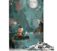 Puzzle carré 1000 pièces « Voyage au Clair de Lune » - Promenade en Bateau avec Animaux Magiques pour Adultes, Puzzles en Bois, décoration Murale, Cadeaux de Noël, 1000 pièces (75 x 50 cm)