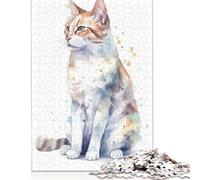 Puzzle carré 500 pièces Aquarelle Manx Cat Art pour Adultes et Bois Puzzle Educatif Défi Jouets 500 Pièces (52x38cm)