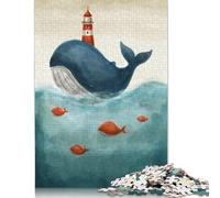 Puzzle carré 500 pièces Baleine avec Phare pour Adultes et Puzzles en Bois Jouets éducatifs Jeux familiaux 500 pièces (52 x 38 cm)