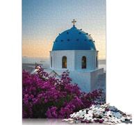 Puzzle carré 500 pièces Coucher de Soleil à l'église Bleue pour Adultes Puzzles en Bois Jeux de défi Uniques 500 pièces (52 x 38 cm)