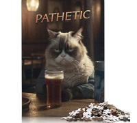 Puzzle carré 500 pièces Grumpy Judgmental Beer Cat pour adultes et en bois, jouets éducatifs, jeux familiaux, 500 pièces (52 x 38 cm)