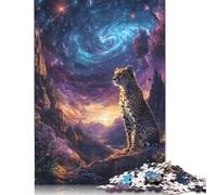 Puzzle carré 500 pièces Guépard sous Un Ciel Cosmique pour Adultes et Puzzles en Bois pour Cadeaux de Noël 500 pièces (52 x 38 cm)