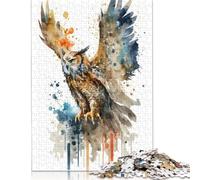 Puzzle carré 500 pièces Hibou Volant pour Adultes Puzzles en Bois Jeux de défi Uniques 500 pièces (52 x 38 cm)