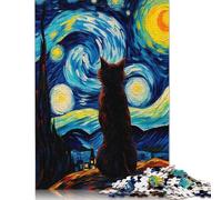 Puzzle carré 500 pièces Le Chat de la Nuit Étoilée pour Adultes Puzzles en Bois Puzzle éducatif Jeu Familial 500 pièces (52 x 38 cm)