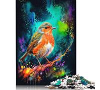 Puzzle carré 500 pièces « Robin dans des éclaboussures d'aquarelle » pour Adultes et Enfants, Cadeaux de Noël (52 x 38 cm)