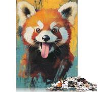 Puzzle carré Amusant de 500 pièces représentant Un Panda Roux Souriant pour Adultes et Enfants, idéal comme Cadeau de Noël (52 x 38 cm).