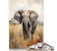 Puzzle carré Aquarelle 1000 pièces Éléphant dans la Savane pour Adultes, Puzzles en Bois, Jouets, décoration Murale, Cadeaux de Noël, 1000 pièces (75 x 50 cm)