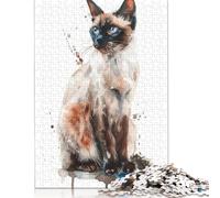 Puzzle carré Aquarelle Chat balinais 1000 pièces pour Adultes, Jeu éducatif en Bois pour Enfants (75 x 50 cm)