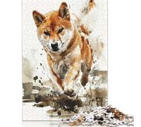 Puzzle carré Aquarelle Shiba Inu Courant 1000 pièces pour Adultes et Puzzles en Bois pour Cadeaux de Noël 1000 pièces (75 x 50 cm)
