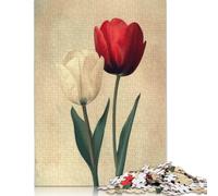Puzzle carré artistique de 1000 pièces avec paire de tulipes blanches et rouges pour adultes, puzzle en bois, jouet éducatif d'apprentissage, 38 x 26 cm/1000 pièces