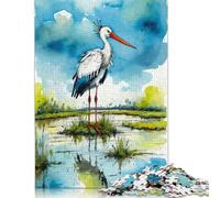 Puzzle carré Cigogne Aquarelle 1000 pièces pour Adultes, Puzzle en Bois, Jeu Pratique 1000 pièces (75 x 50 cm)