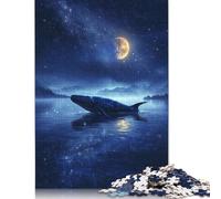 Puzzle carré créatif 1000 pièces « Baleine Solitaire au Clair de Lune » pour Adultes, Jeu Stimulant en Bois (75 x 50 cm)