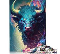 Puzzle carré créatif 1000 pièces « Blue Angry Bull » pour Adultes, Puzzle en Bois, Jeu Stimulant (1000 pièces, 75 x 50 cm)