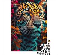 Puzzle carré créatif 1000 pièces en Bois représentant Un Jaguar Orange en Gros Plan, Jeu éducatif pour Adultes (75 x 50 cm)