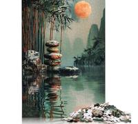 Puzzle carré créatif 1000 pièces Jardin Zen Lune pour Adultes et Puzzles en Bois Jeu Stimulant 1000 pièces (75 x 50 cm)