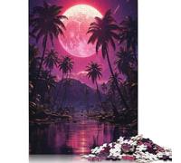 Puzzle carré créatif 1000 pièces Palmiers au Lever de Lune Tropicale pour Adultes et Puzzles en Bois Jouets éducatifs 1000 pièces (75 x 50 cm)