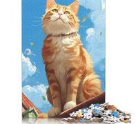 Puzzle carré créatif 500 pièces avec thème « Cat Sunny Day » pour adultes et puzzle en bois, jeu difficile, 500 pièces (52 x 38 cm)