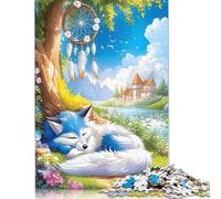 Puzzle carré créatif Attrape-rêves Renard endormi pour Adultes, 1 000 pièces (75 x 50 cm), Jeux de défi Uniques en Bois