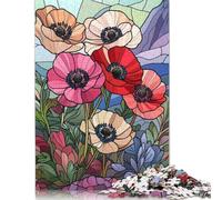 Puzzle carré créatif de 1 000 pièces avec Coquelicots en vitrail pour Adultes et Puzzles en Papier, Jouets éducatifs 38 x 26 cm/1 000 pièces