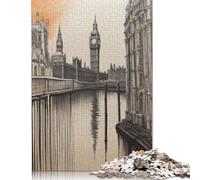 Puzzle carré créatif de 1 000 pièces de la Ville de Londres pour Adultes, Jeu Stimulant en Bois (75 x 50 cm).