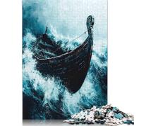 Puzzle carré créatif de 1 000 pièces en Bois représentant Un Bateau Viking Pris dans la tempête, pour Adultes, Jeu Stimulant (1 000 pièces, 75 x 50 cm)