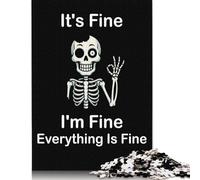 Puzzle carré créatif de 1 000 pièces « It's Fine Skeleton Funny » : Affiche, Image, Impression sur métal, Peinture par Pixes, Jeu Stimulant pour Adultes (75 x 50 cm)