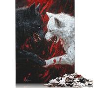 Puzzle carré créatif de 1 000 pièces Loups Noirs et Blancs pour Adultes et Puzzles en Bois. Jeux de Puzzle Anti-Stress et Cadeaux de Noël Uniques (75 x 50 cm).