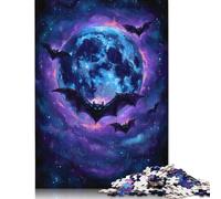 Puzzle carré créatif de 1 000 pièces représentant des Chauves-Souris Volant Devant la Lune pour Adultes, Jeu éducatif en Papier, 38 x 26 cm, 1 000 pièces