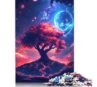 Puzzle carré créatif de 1 000 pièces représentant l'arbre de Vie Cosmique, Les planètes, l'espace et la Nature, pour Adultes, Jouets éducatifs en Bois (75 x 50 cm)