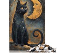 Puzzle carré créatif de 1 000 pièces représentant Un Chat Noir Mystique pour Adultes, Puzzles en Bois, Jouets éducatifs, 1 000 pièces (75 x 50 cm)