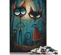 Puzzle carré créatif de 1 000 pièces représentant Un Duo de Chats Steampunk aux Moustaches de Minuit pour Adultes, Jeu intellectuel en Bois (75 x 50 cm)