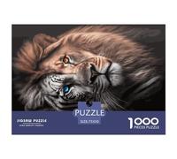 Puzzle carré créatif de 1 000 pièces représentant Un Portrait de Lion et de Tigre pour Adultes, Puzzle en Bois, Jeux Anti-Stress et Cadeaux de Noël Uniques (1 000 pièces, 75 x 50 cm)