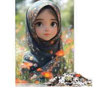 Puzzle carré créatif de 1 000 pièces représentant Une Jolie Fille en Hijab, idéal pour Adultes, Jeu intellectuel en Bois (75 x 50 cm).