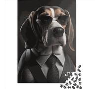 Puzzle carré créatif de 1000 pièces « Beagle Mafia Boss » pour Adultes et Puzzle en Bois, Jeu Stimulant, 1000 pièces (75 x 50 cm)