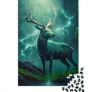 Puzzle carré créatif de 1000 pièces « Cerf enchanté dans la tempête » pour Adultes et Jouets éducatifs en Bois (75 x 50 cm)