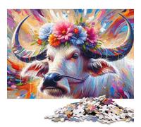 Puzzle carré créatif de 1000 pièces en Acrylique représentant Un majestueux Buffle en Fleurs, idéal pour Les Adultes, Jeu Anti-Stress et Cadeau de Noël Unique (75 x 50 cm).