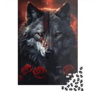 Puzzle carré créatif de 1000 pièces Loup Noir Sanglant pour Adultes et Puzzles en Bois, Jouet éducatif, 1000 pièces (75 x 50 cm)