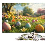 Puzzle carré créatif de 1000 pièces représentant des œufs de Pâques dans Une Prairie printanière, en Bois, pour Adultes. Jeu Stimulant de 1000 pièces (75 x 50 cm).