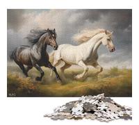 Puzzle carré créatif de 1000 pièces représentant Deux Chevaux au Galop, en Bois, pour Adultes et Jouets éducatifs (75 x 50 cm).